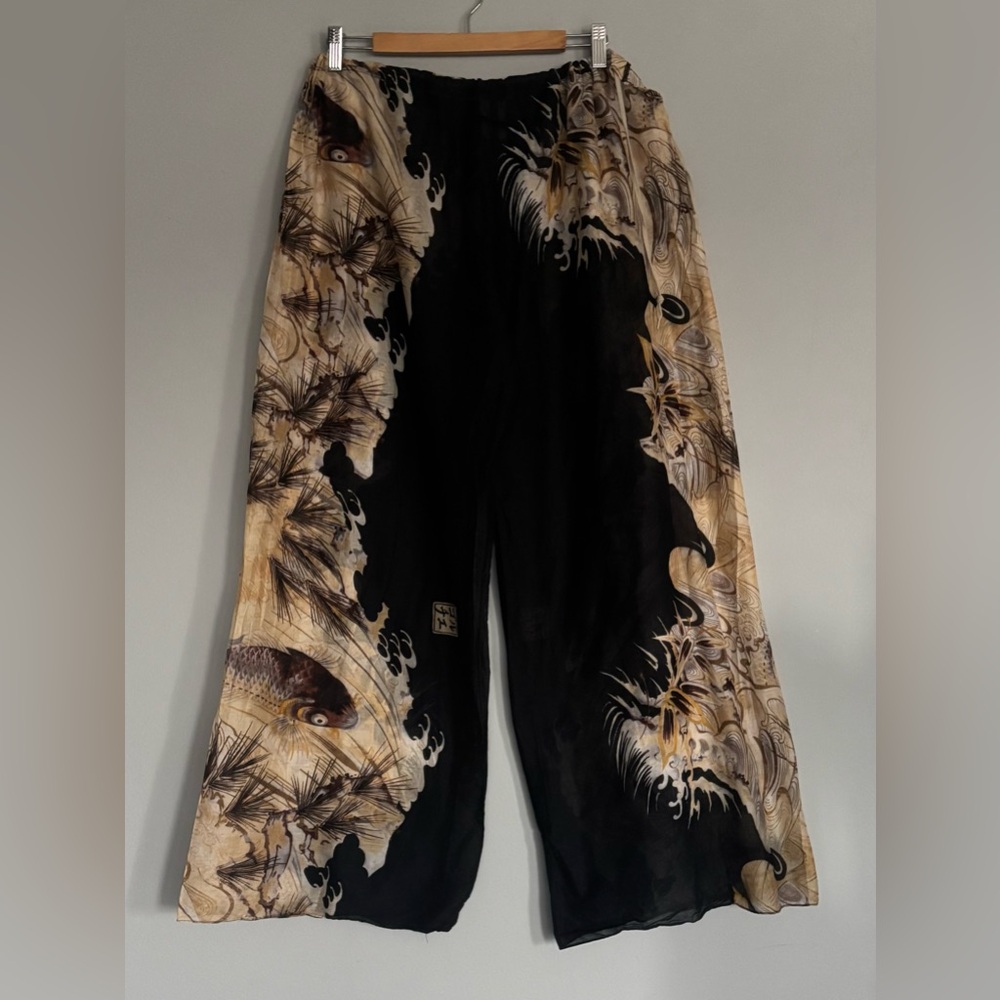 Jean Paul Gaultier Soleil Black and Beige Wide-Leg Trousers